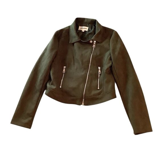 Vigoss Jackets & Blazers - Vigoss Green Suede Moto Full Zip Asymmetrical Crop Jacket Womens Size S